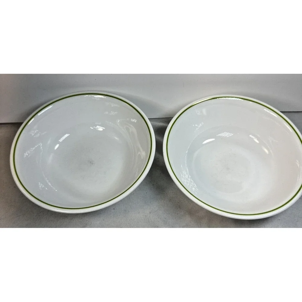 Set of 2 Corelle Cereal Bowls White with Green Band 6 1/4